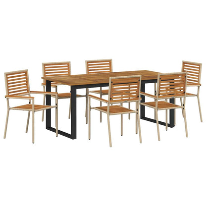 Set da Pranzo per Giardino 7 pcs Beige Legno di Acacia Massello | homemem39