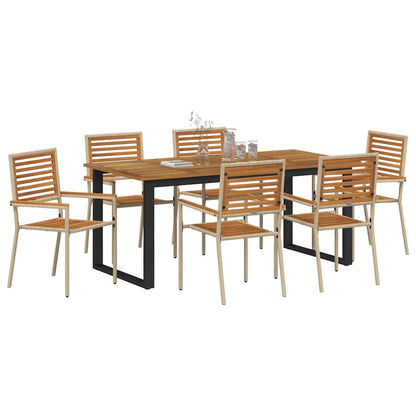 Set da Pranzo per Giardino 7 pcs Beige Legno di Acacia Massello | homemem39