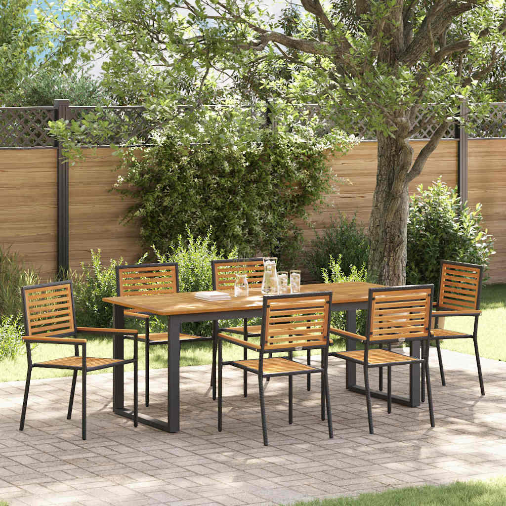 Set da Pranzo per Giardino 7 pz Nero Legno di Acacia Massello