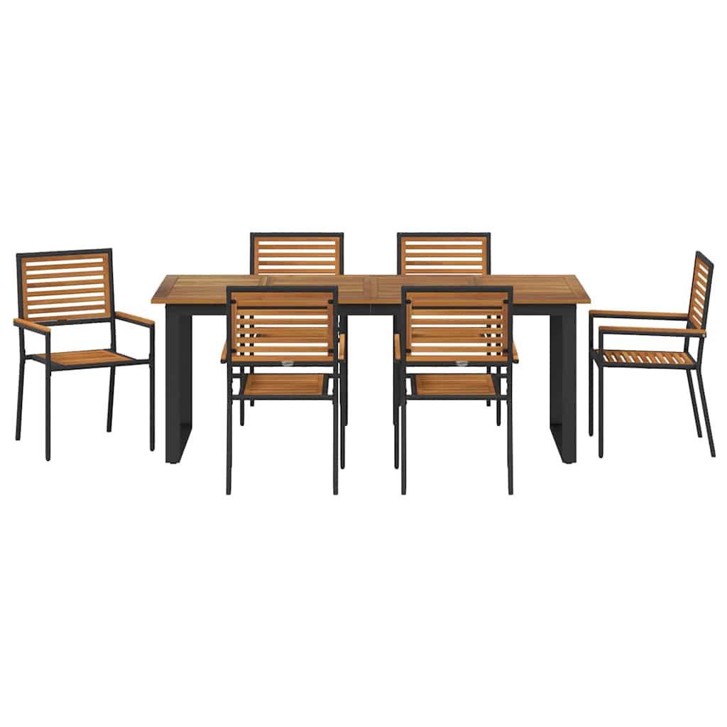 Set da Pranzo per Giardino 7 pcs Nero Legno di Acacia Massello | homemem39
