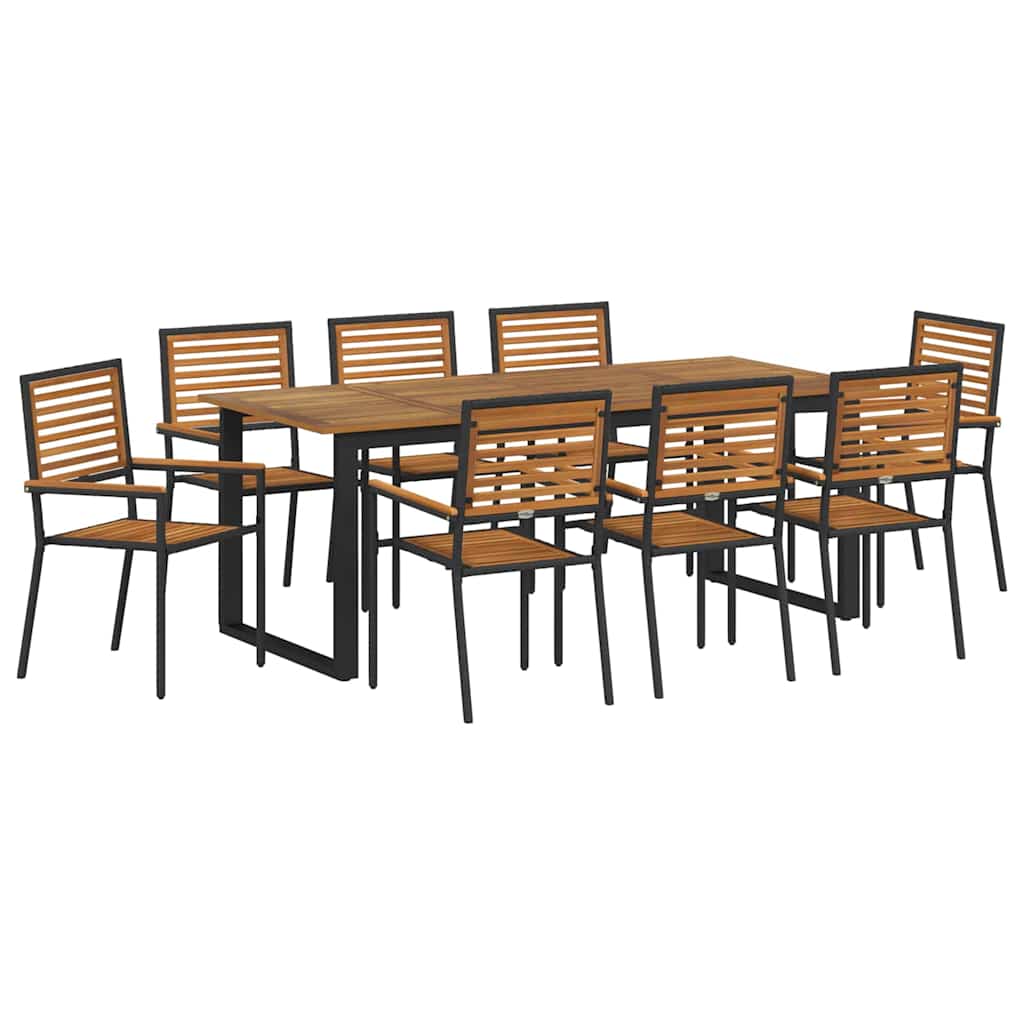 Set da Pranzo per Giardino 9 pcs Nero Legno di Acacia Massello