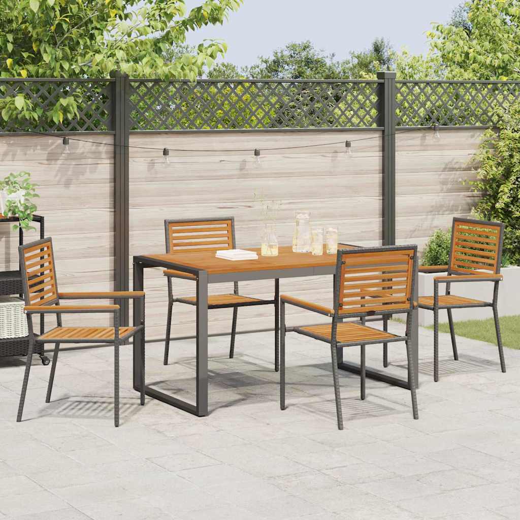 Set da Pranzo per Giardino 5 pcs Nero e Legno polyrattan
