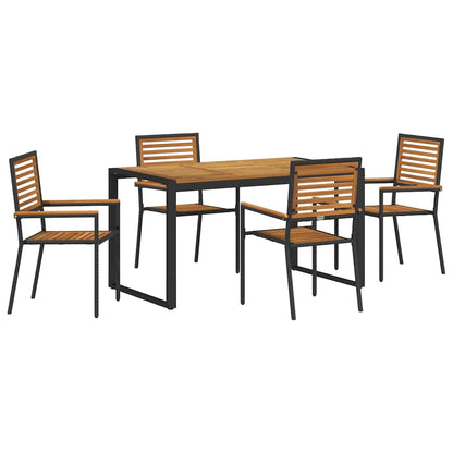 Set da Pranzo per Giardino 5 pcs Nero e Legno polyrattan