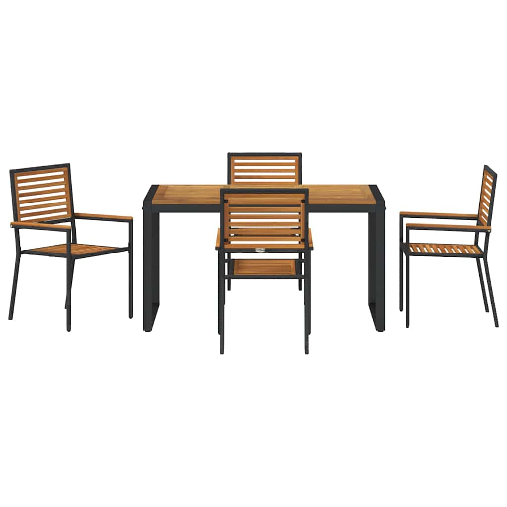 Set da Pranzo per Giardino 5 pcs Nero e Legno polyrattan