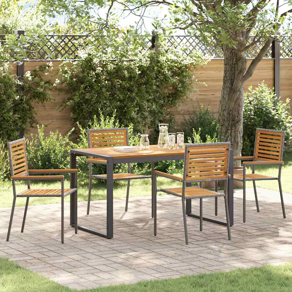 Set da Pranzo per Giardino 5 pcs Grigio e Legno polyrattan