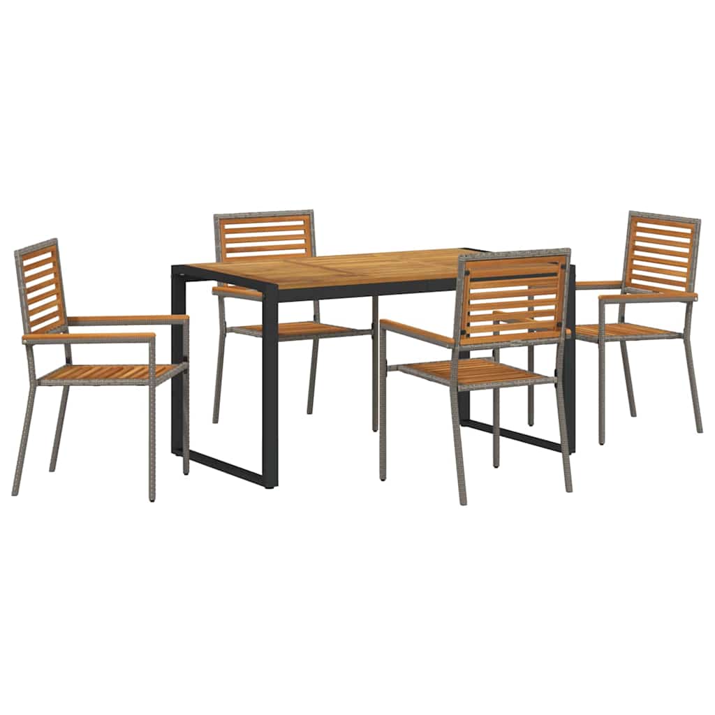 Set da Pranzo per Giardino 5 pcs Grigio e Legno polyrattan