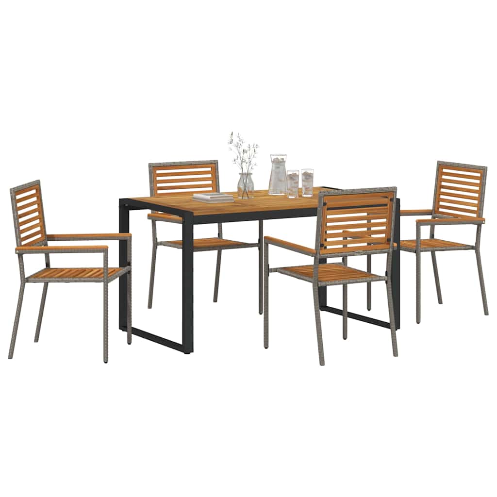 Set da Pranzo per Giardino 5 pcs Grigio e Legno polyrattan