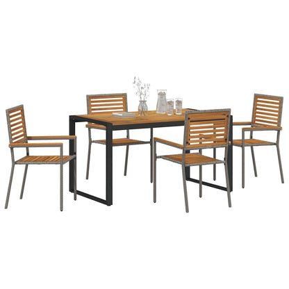 Set da Pranzo per Giardino 5 pcs Grigio e Legno polyrattan