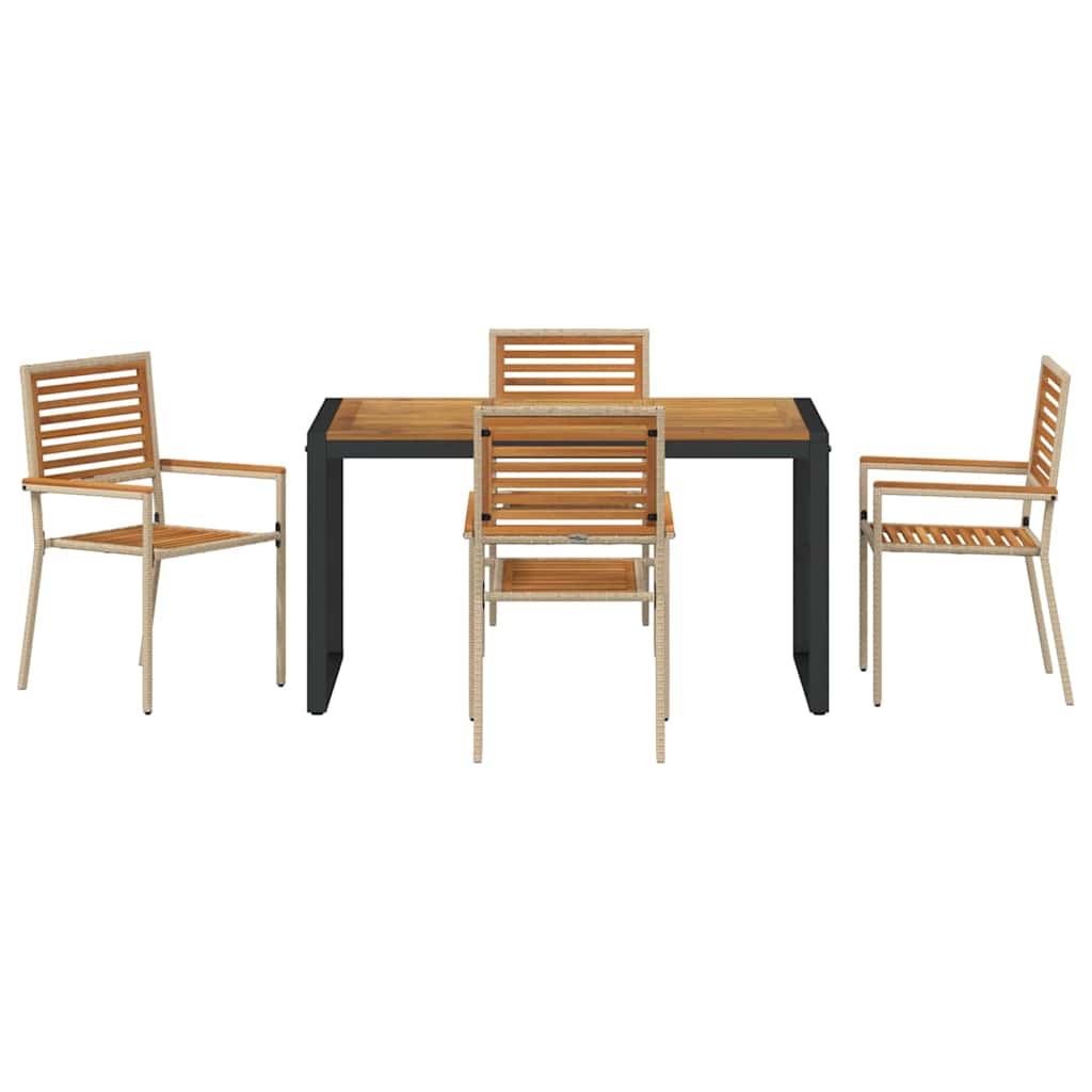 Set da Pranzo per Giardino 5 pcs Beige polyrattan