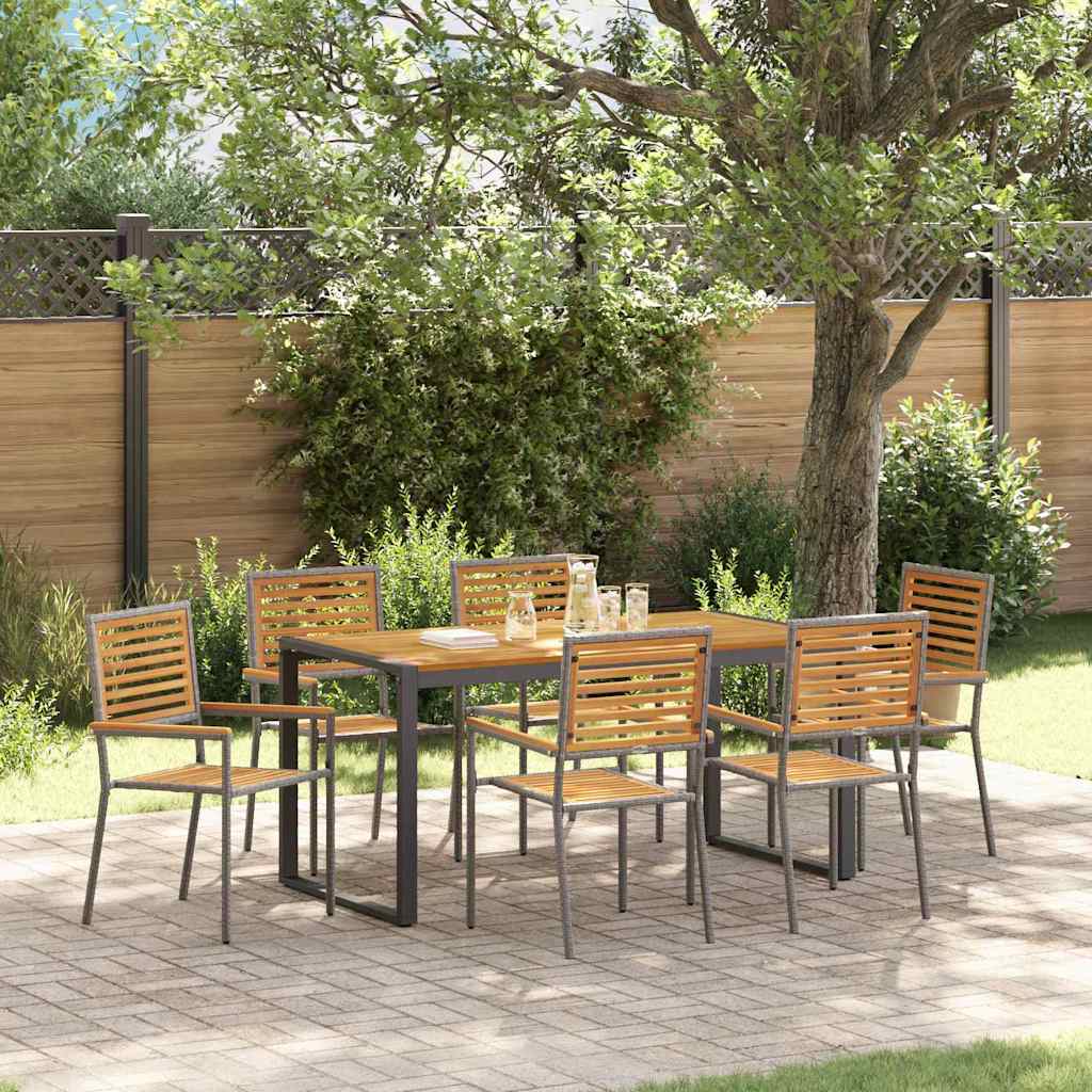 Set da Pranzo per Giardino 7 pcs Grigio e Marrone polyrattan