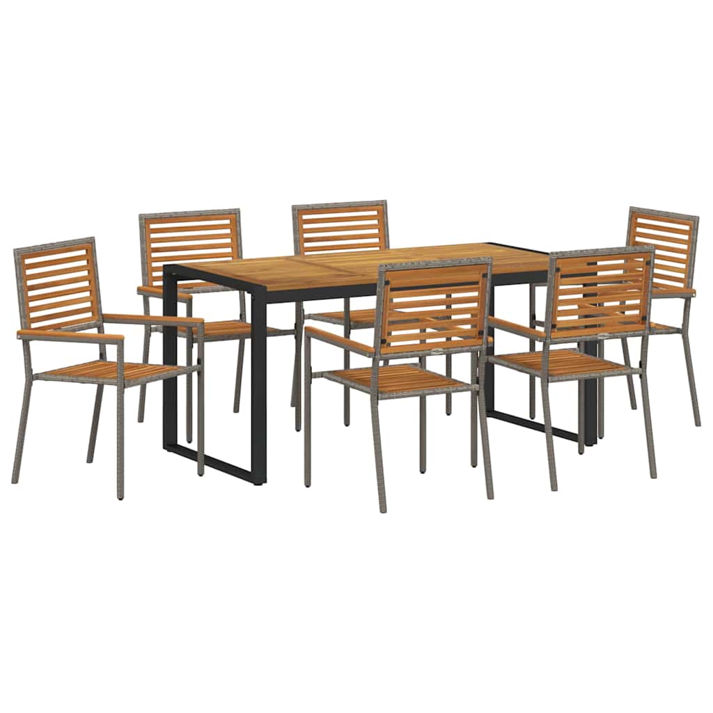 Set da Pranzo per Giardino 7 pcs Grigio e Marrone polyrattan | homemem39