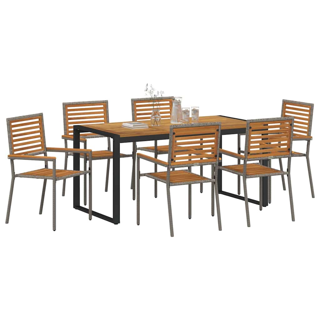 Set da Pranzo per Giardino 7 pcs Grigio e Marrone polyrattan | homemem39