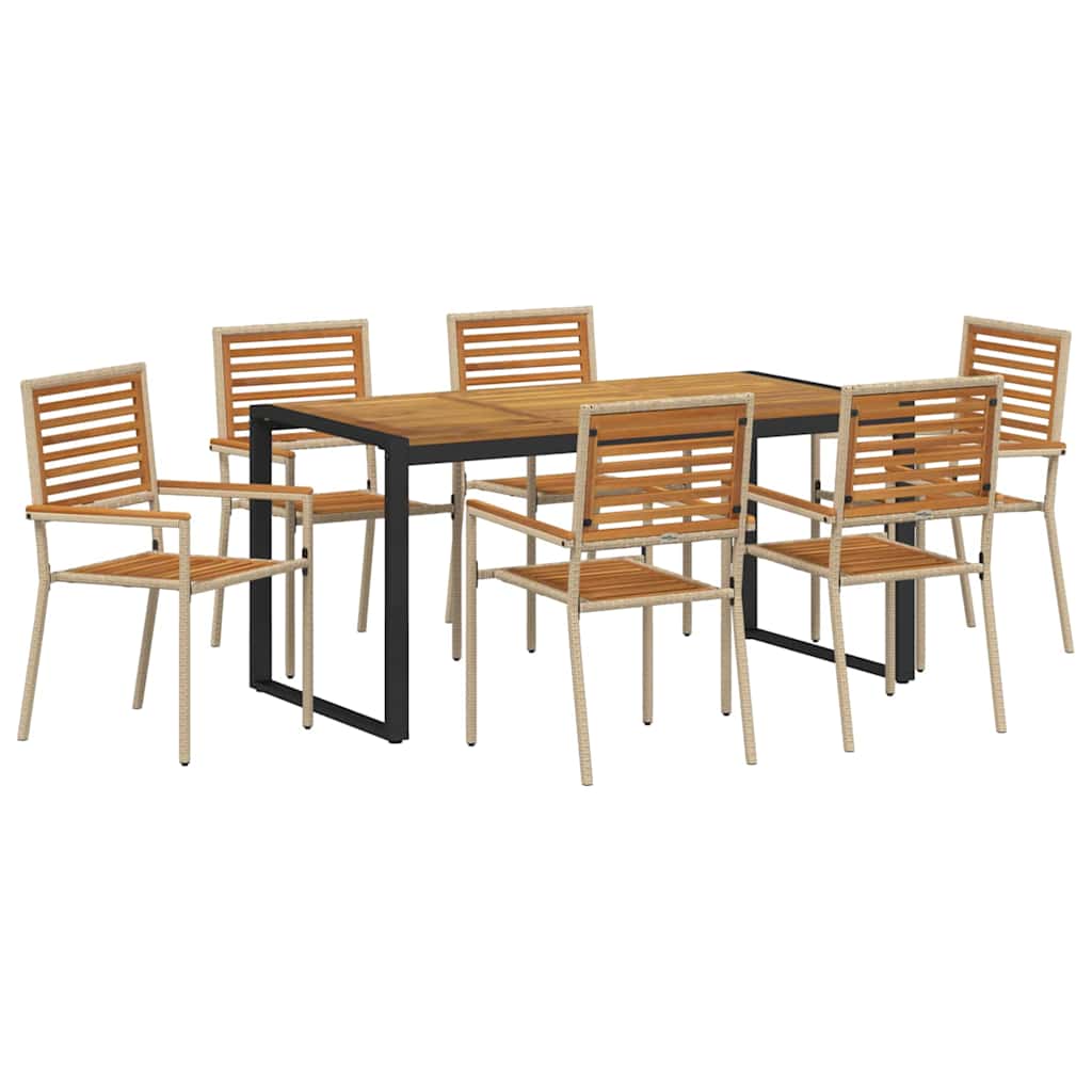 Set da Pranzo per Giardino 7 pcs Beige e Marrone polyrattan | homemem39