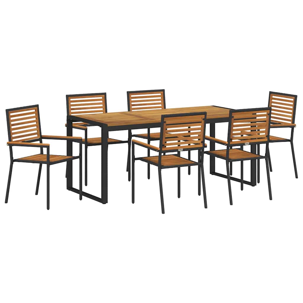 Set da Pranzo per Giardino 7 pcs Nero e Marrone polyrattan