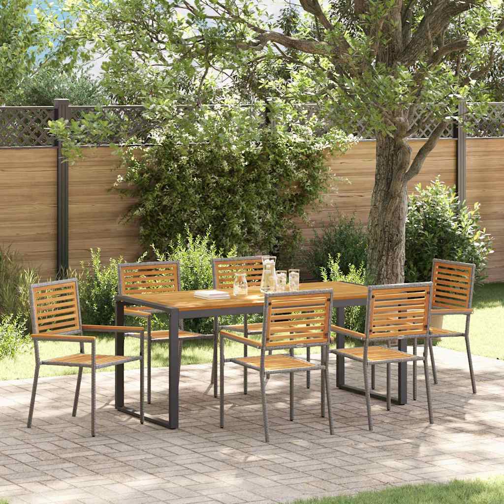 Set da Pranzo per Giardino 7 pcs Grigio e Marrone polyrattan | homemem39