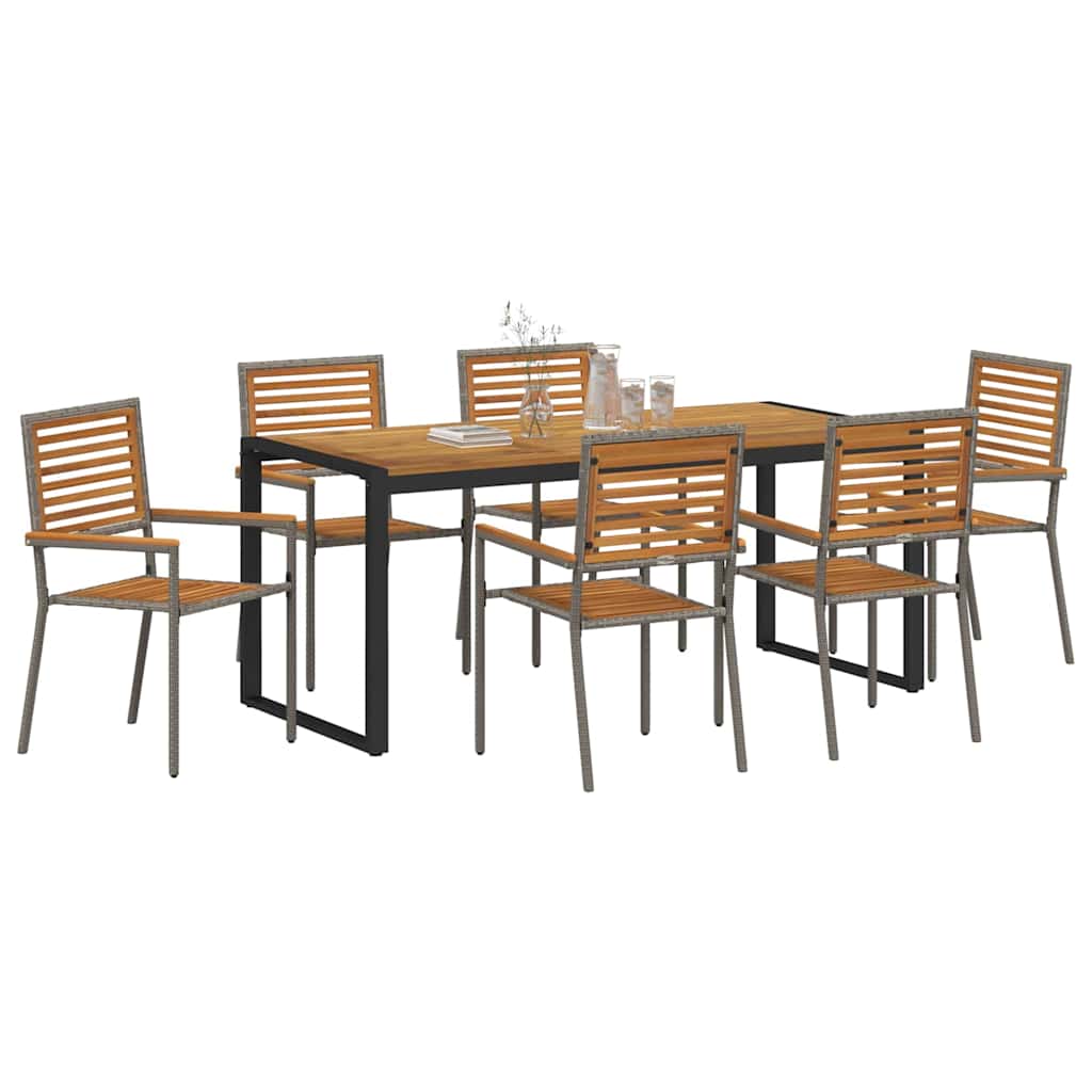 Set da Pranzo per Giardino 7 pcs Grigio e Marrone polyrattan | homemem39