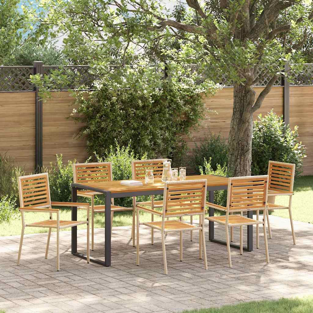 Set da Pranzo per Giardino 7 pcs Beige e Marrone polyrattan | homemem39