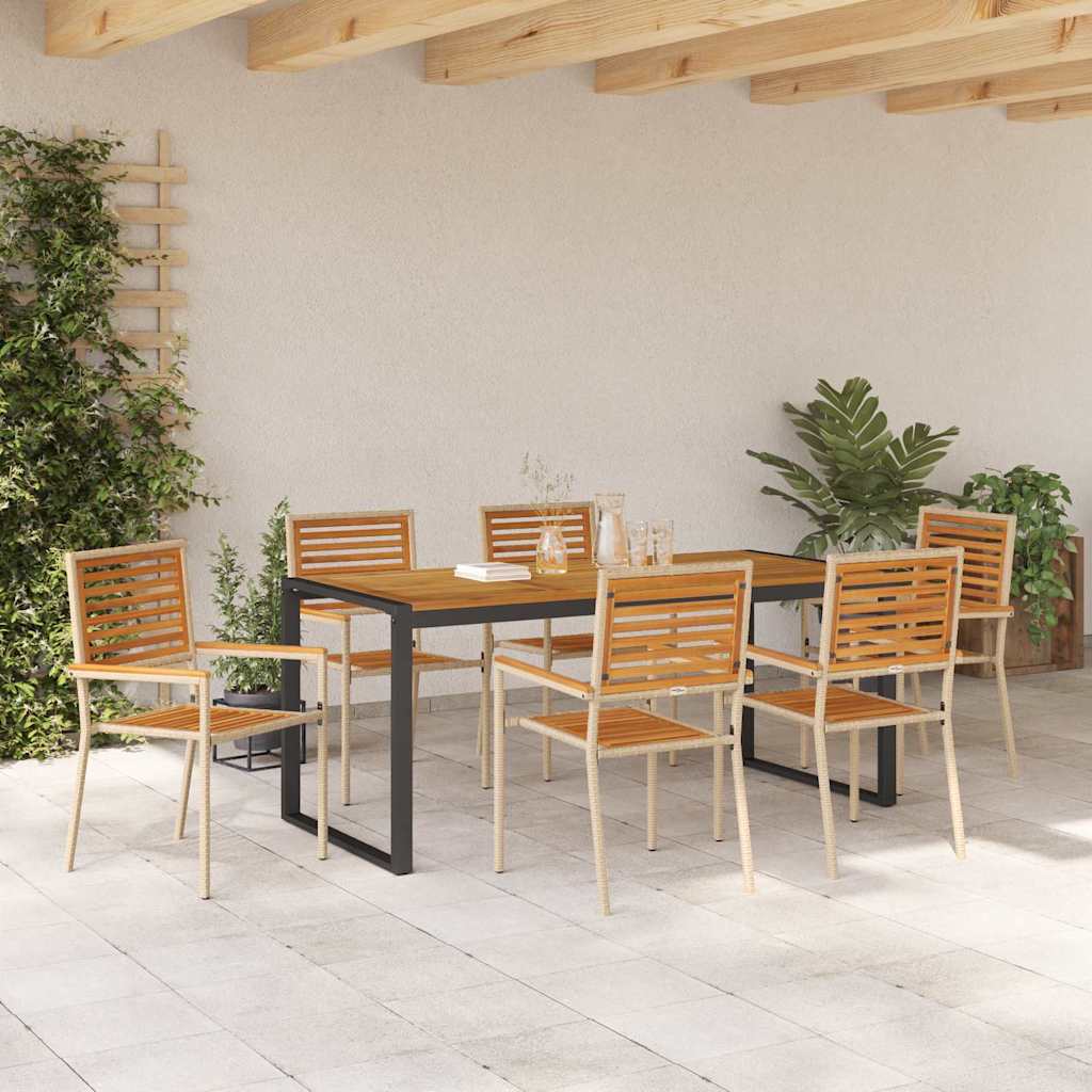 Set da Pranzo per Giardino 7 pcs Beige e Marrone polyrattan | homemem39