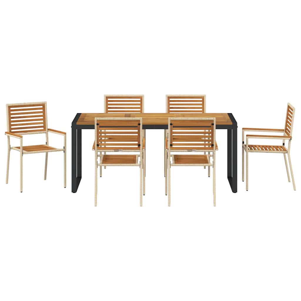 Set da Pranzo per Giardino 7 pcs Beige e Marrone polyrattan | homemem39