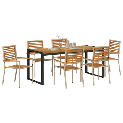 Set da Pranzo per Giardino 7 pcs Beige e Marrone polyrattan | homemem39