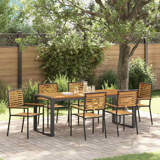 Set da Pranzo per Giardino 7 pcs Nero polyrattan