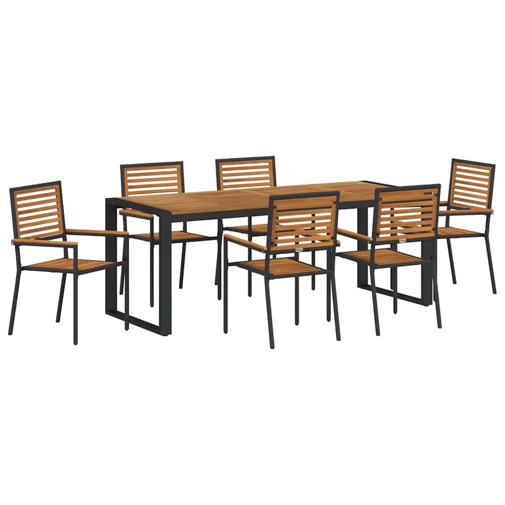 Set da Pranzo per Giardino 7 pcs Nero polyrattan
