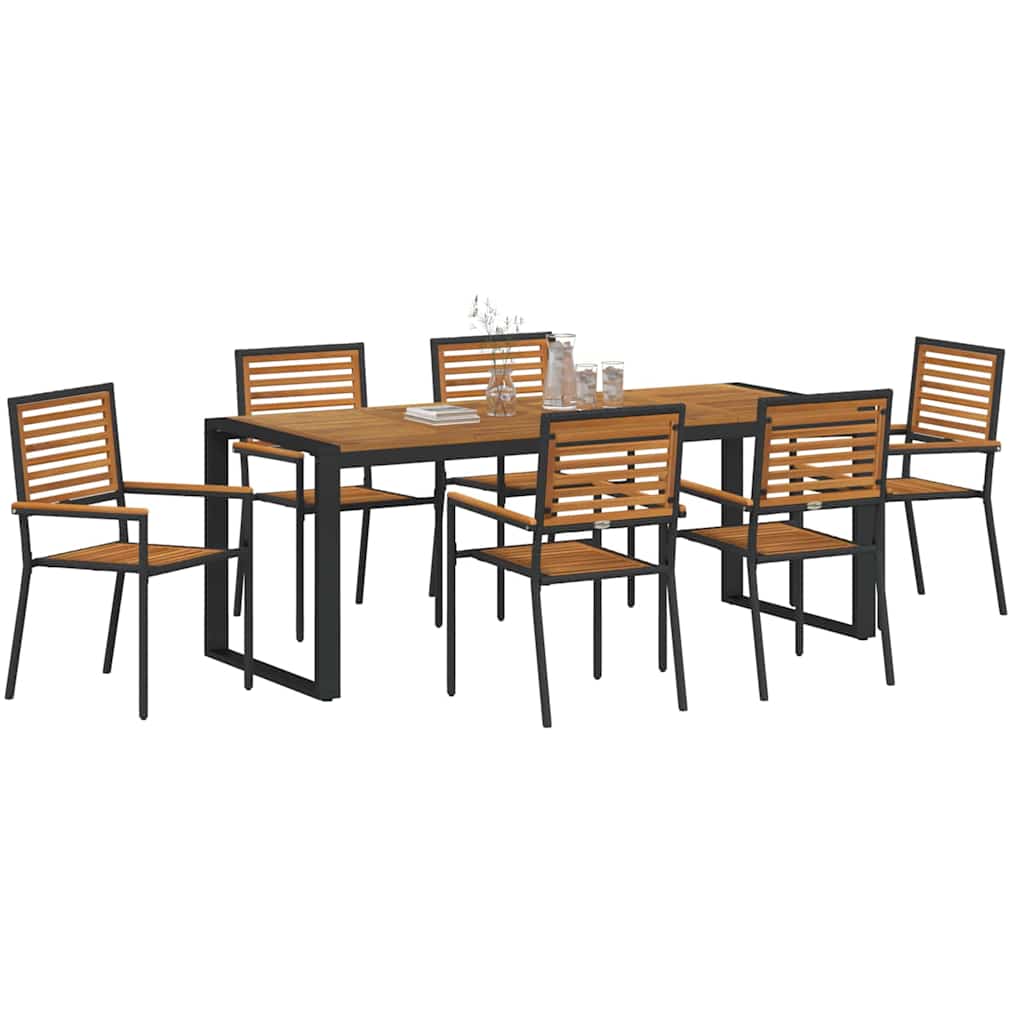 Set da Pranzo per Giardino 7 pcs Nero polyrattan
