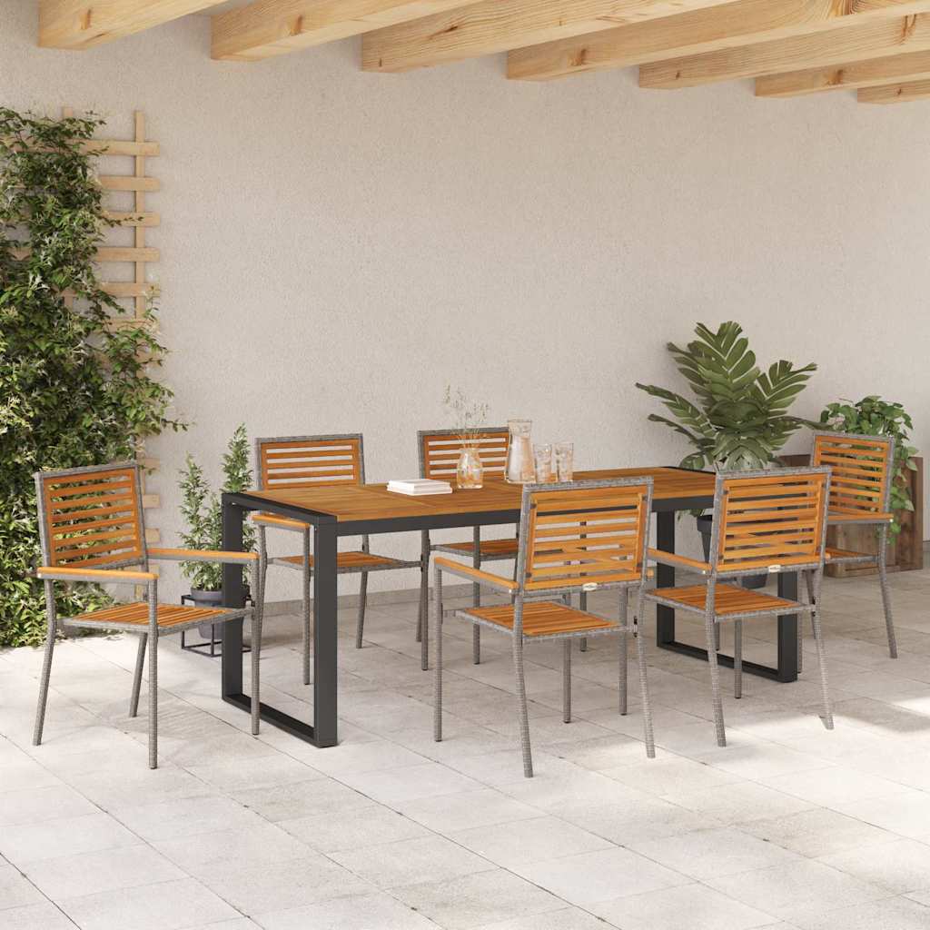 Set da Pranzo per Giardino 7 pcs Grigio polyrattan