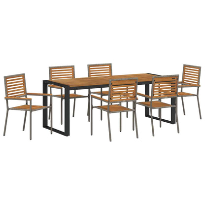 Set da Pranzo per Giardino 7 pcs Grigio polyrattan