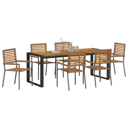 Set da Pranzo per Giardino 7 pcs Grigio polyrattan