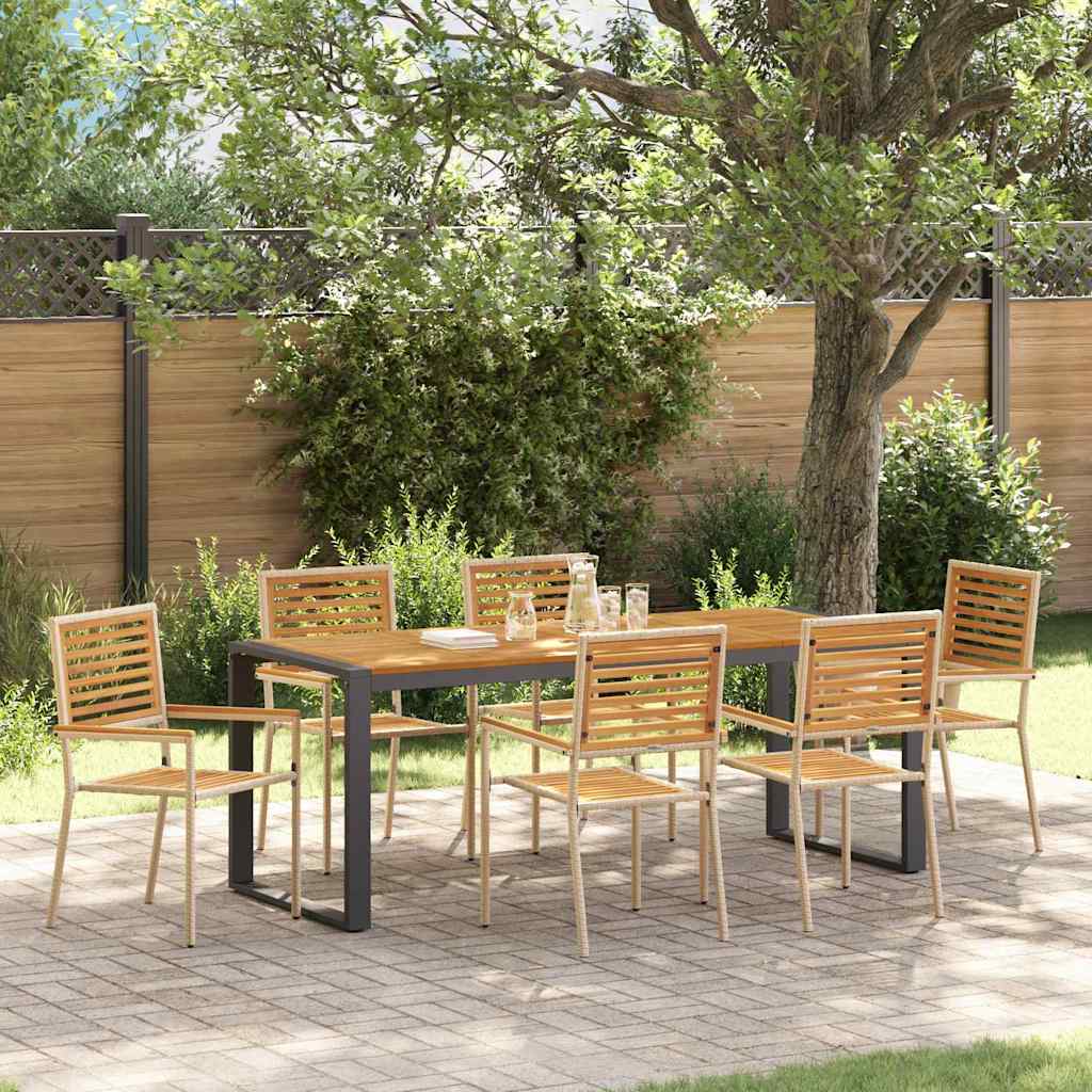 Set da Pranzo per Giardino 7 pcs Beige e Marrone polyrattan