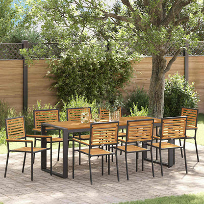 Set da Pranzo per Giardino 9 pcs Nero e Legno polyrattan