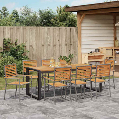 Set da Pranzo per Giardino 9 pcs Grigio e Legno polyrattan