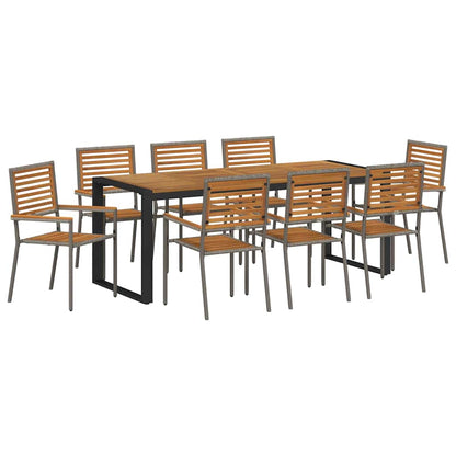 Set da Pranzo per Giardino 9 pcs Grigio e Legno polyrattan