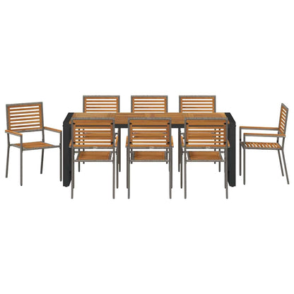 Set da Pranzo per Giardino 9 pcs Grigio e Legno polyrattan