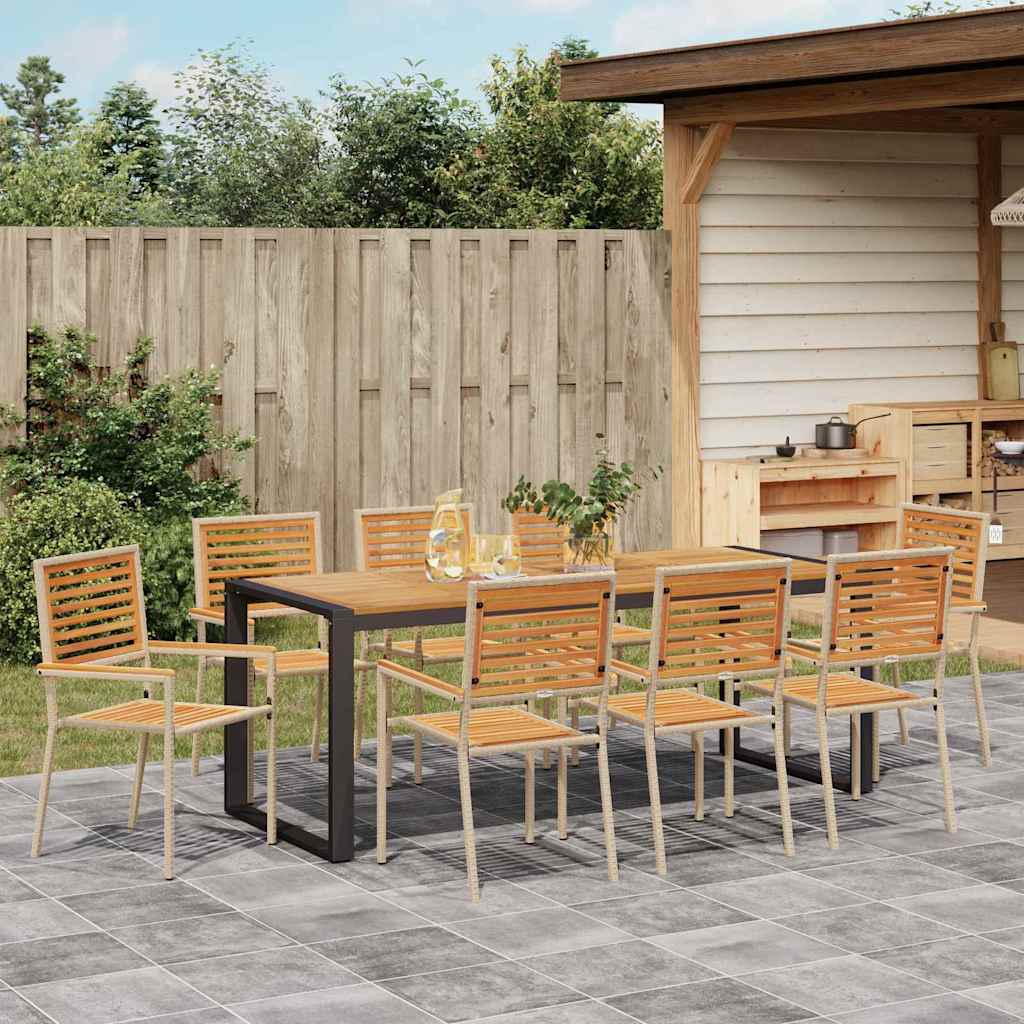 Set da Pranzo per Giardino 9 pcs Beige polyrattan