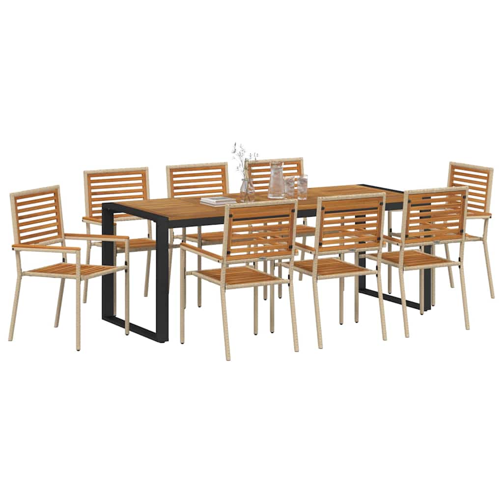 Set da Pranzo per Giardino 9 pcs Beige polyrattan