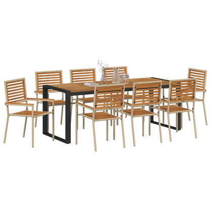 Set da Pranzo per Giardino 9 pcs Beige polyrattan
