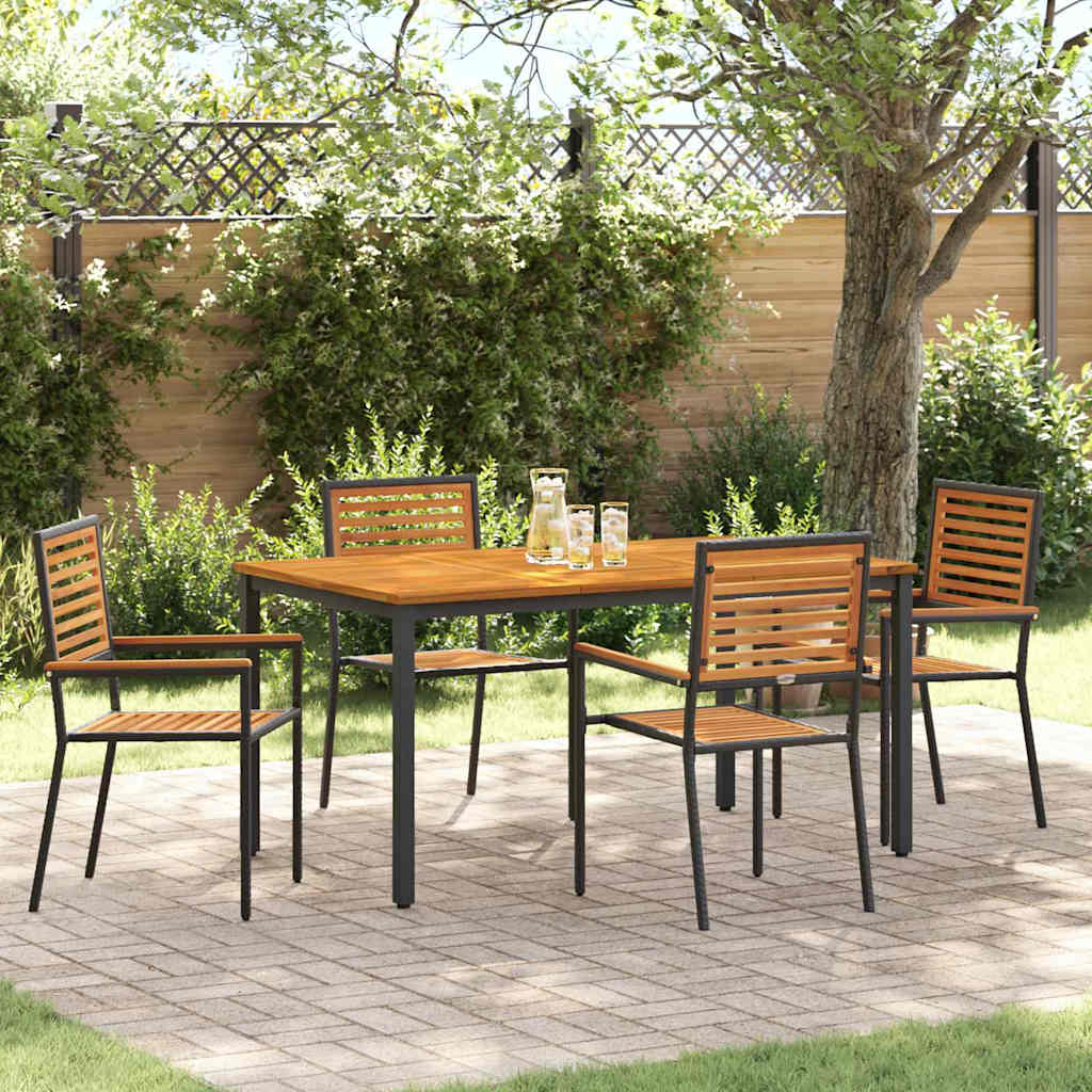 Set da Pranzo per Giardino 5 pcs Nero polyrattan