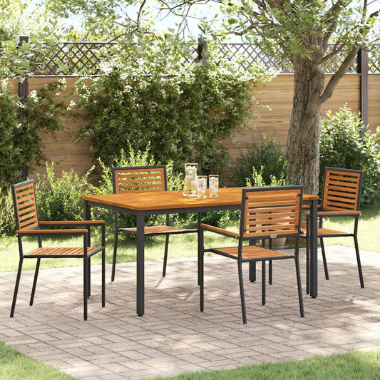 Set da Pranzo per Giardino 5 pcs Nero polyrattan