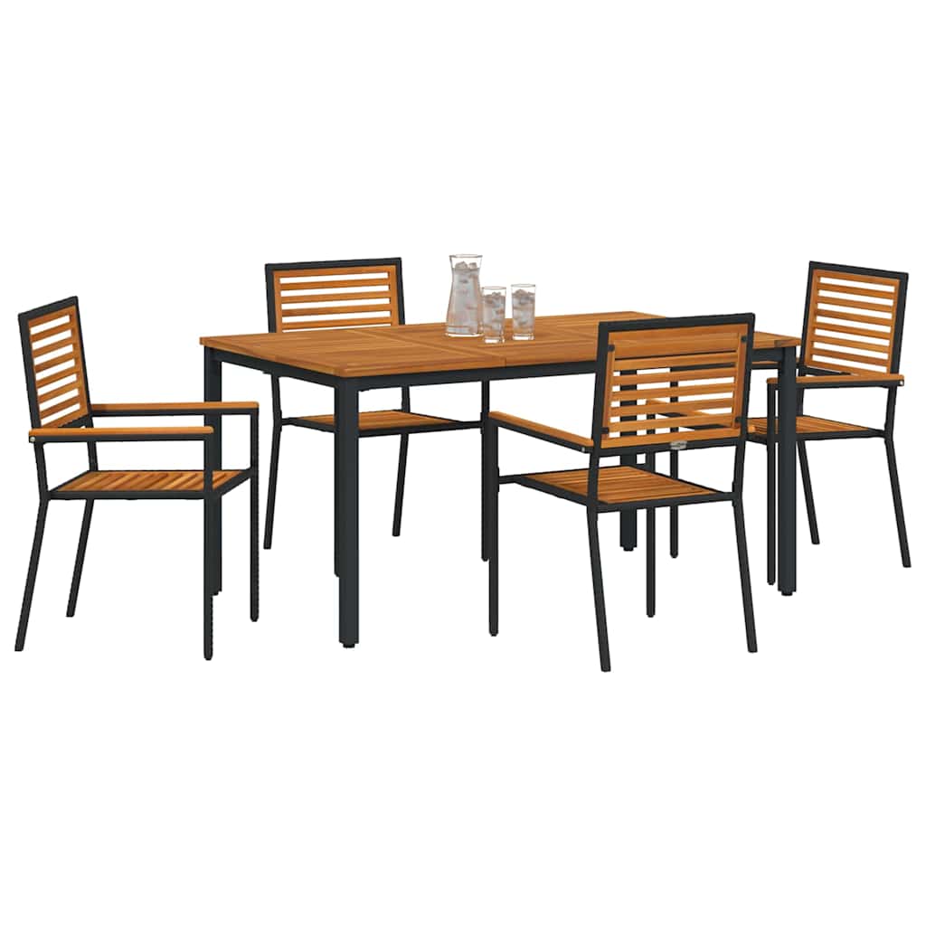 Set da Pranzo per Giardino 5 pcs Nero polyrattan