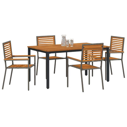 Set da Pranzo per Giardino 5 pcs Grigio polyrattan