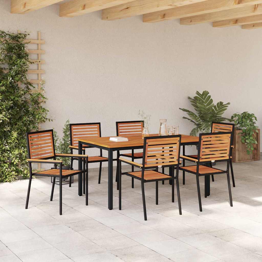 Set da Pranzo per Giardino 7 pcs Nero polyrattan