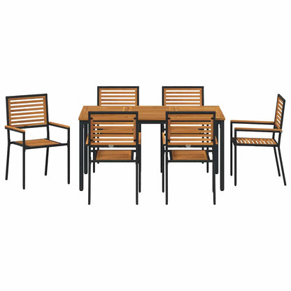 Set da Pranzo per Giardino 7 pcs Nero polyrattan