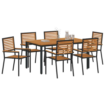 Set da Pranzo per Giardino 7 pcs Nero polyrattan