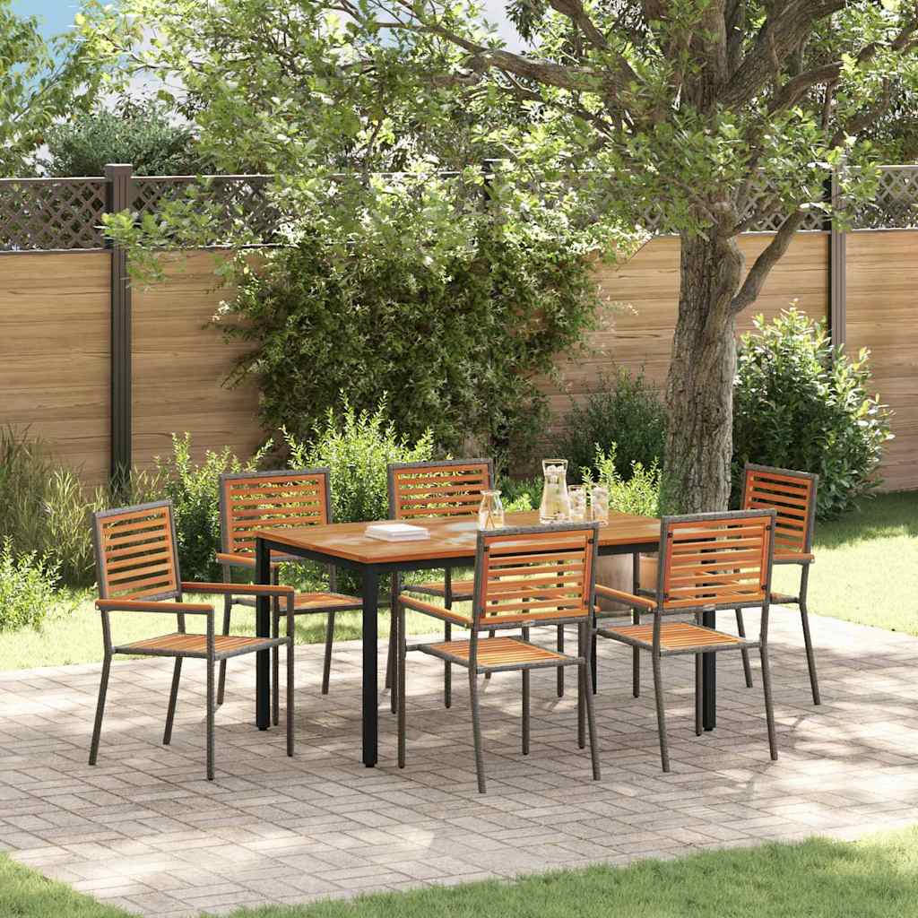 Set da Pranzo per Giardino 7 pcs Grigio e naturale polyrattan