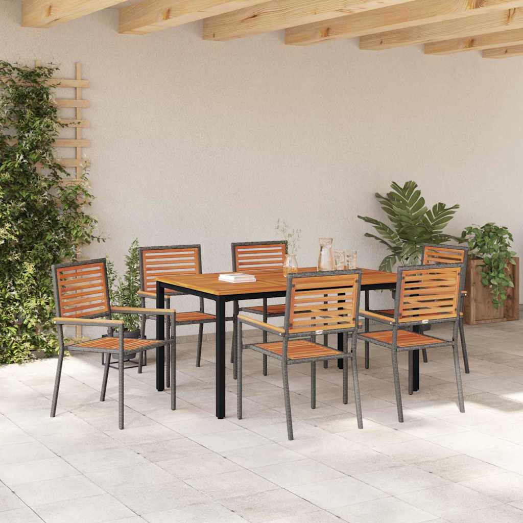 Set da Pranzo per Giardino 7 pcs Grigio e naturale polyrattan