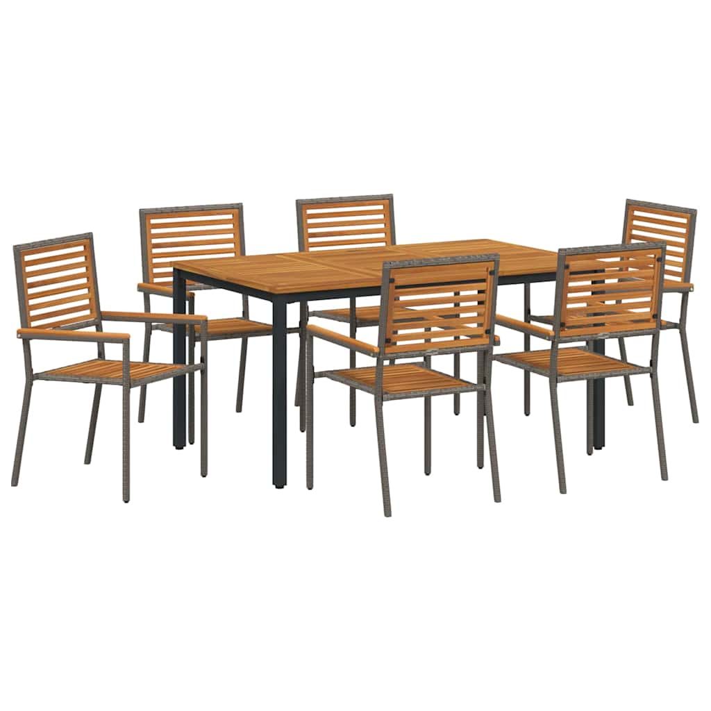 Set da Pranzo per Giardino 7 pcs Grigio e naturale polyrattan