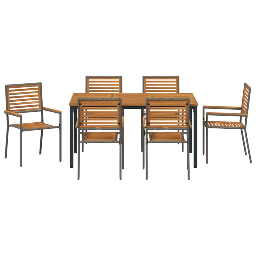 Set da Pranzo per Giardino 7 pcs Grigio e naturale polyrattan