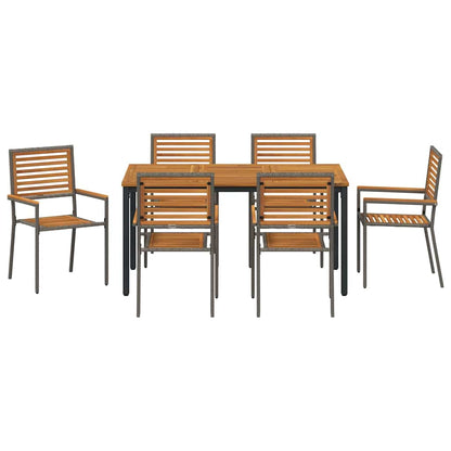 Set da Pranzo per Giardino 7 pcs Grigio e naturale polyrattan